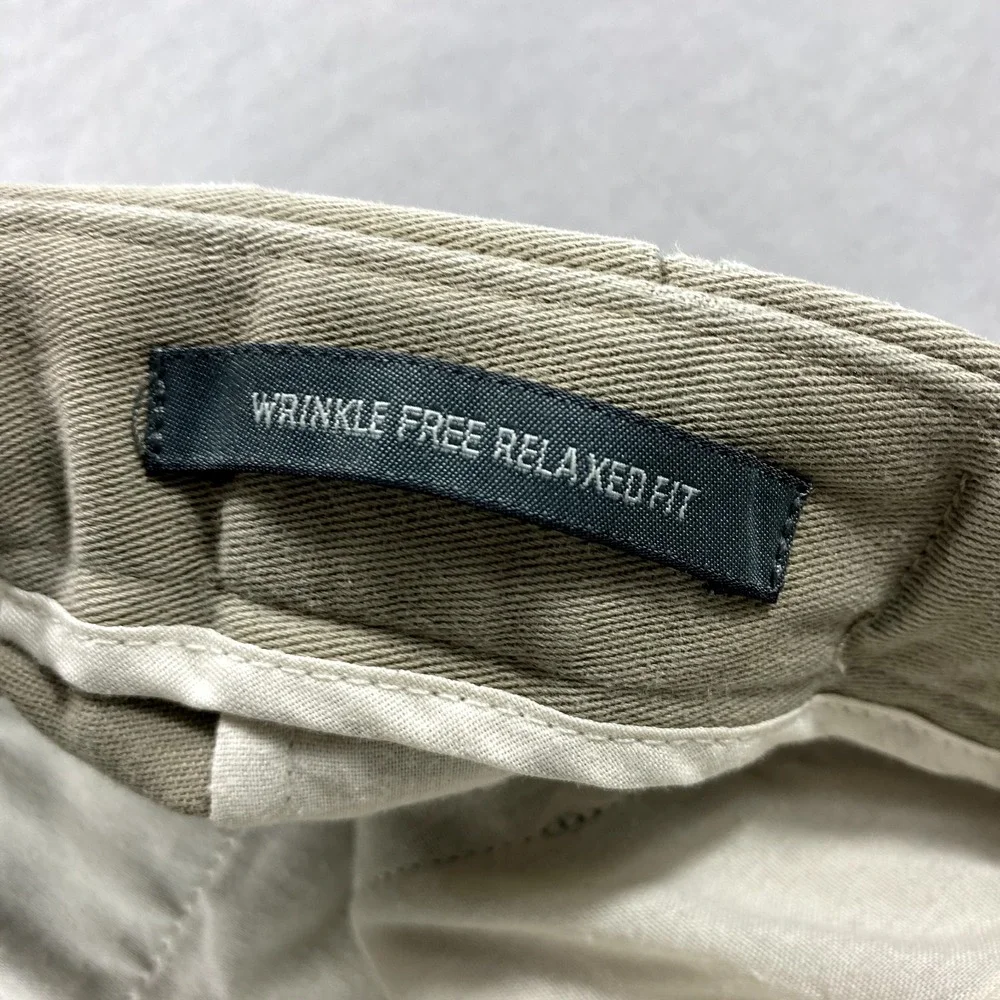 Eddie Bauer Pants Mens 38x27 Khaki Relaxed Fit Pleated Cuffed Chino Casual Dress